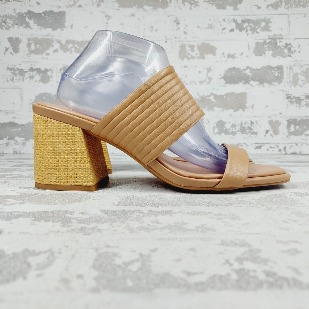New Caslon Lamia Tan Leather Block Heel Square Toe Sandals W675 - Picture 5 of 12